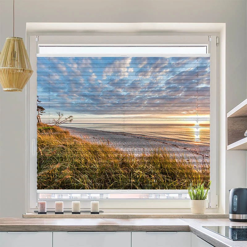 Wabenplissee Motiv "Sonnenuntergang am Meer"