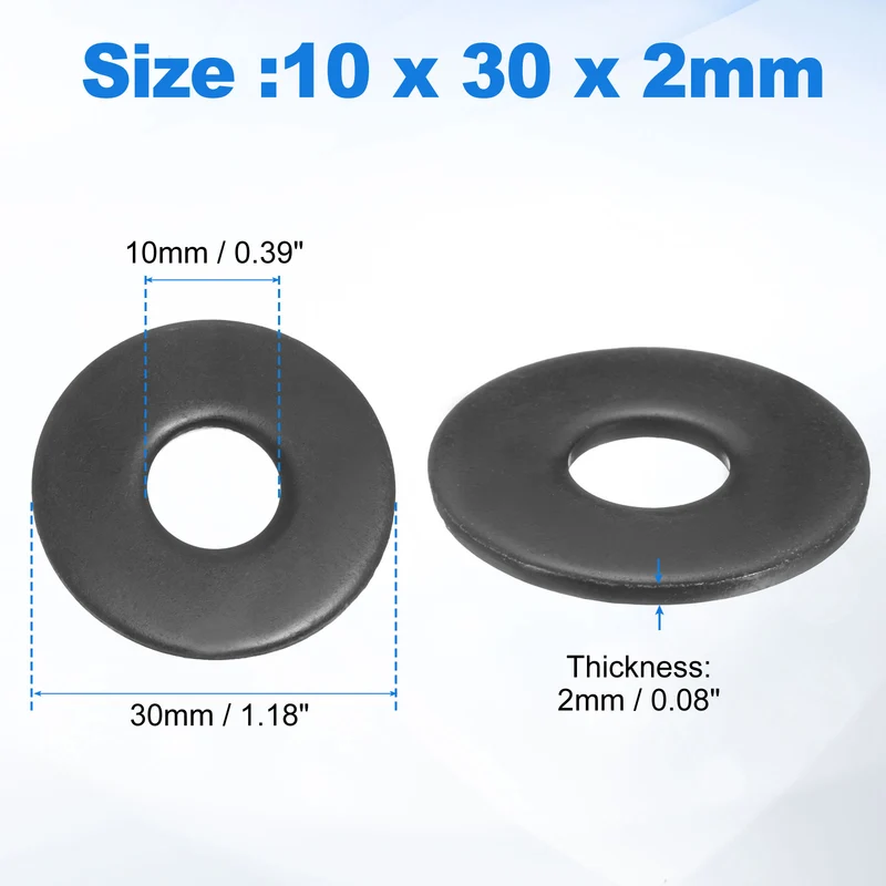 8Pcs M10 304 Stainless Steel Flat Washers ID 10mm OD 30mm Thick 2mm
