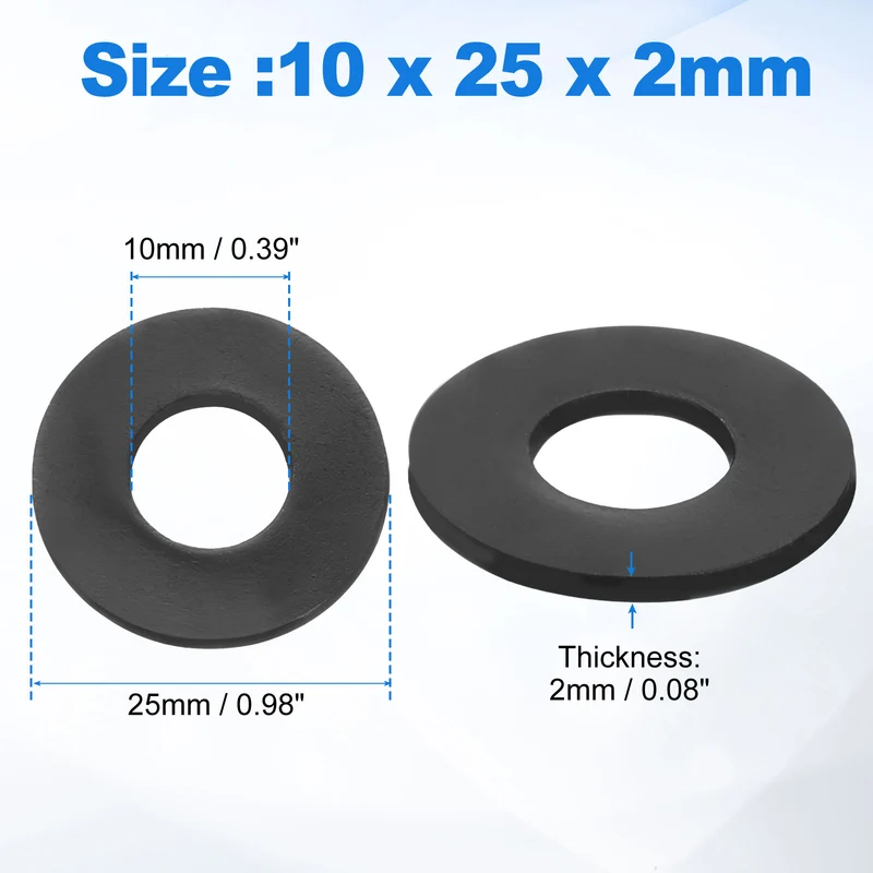 15Pcs M10 304 Stainless Steel Flat Washers ID 10mm OD 25mm Thick 2mm