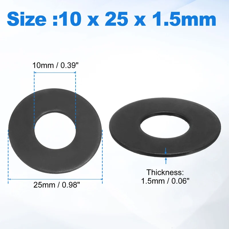 15Pcs M10 304 Stainless Steel Flat Washers, ID 10mm, OD 25mm, Thick 1.5mm
