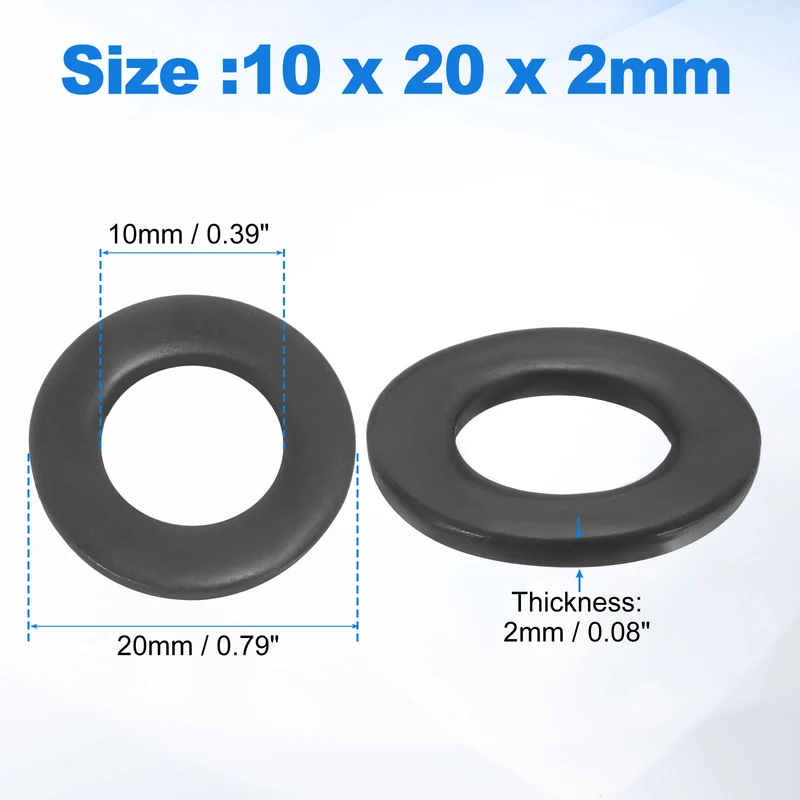 25Pcs M10 304 Stainless Steel Flat Washers ID 10mm OD 20mm Thick 2mm
