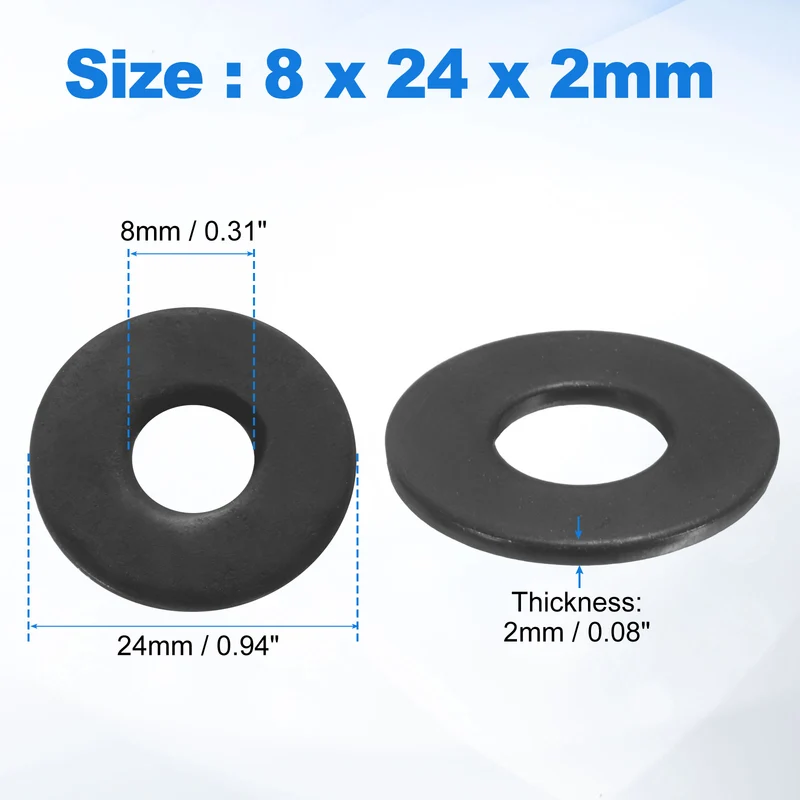 25Pcs M8 304 Stainless Steel Flat Washers, ID 8mm, OD 24mm, Thick 2mm