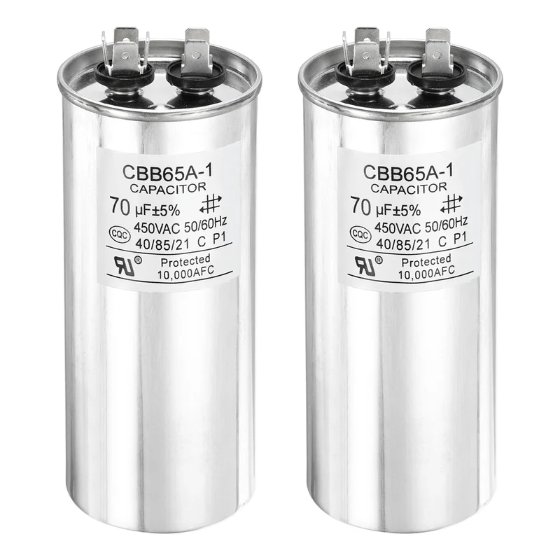 2 Pcs CBB65 Run Capacitor, Aluminum Case, 450V 70 F 5%