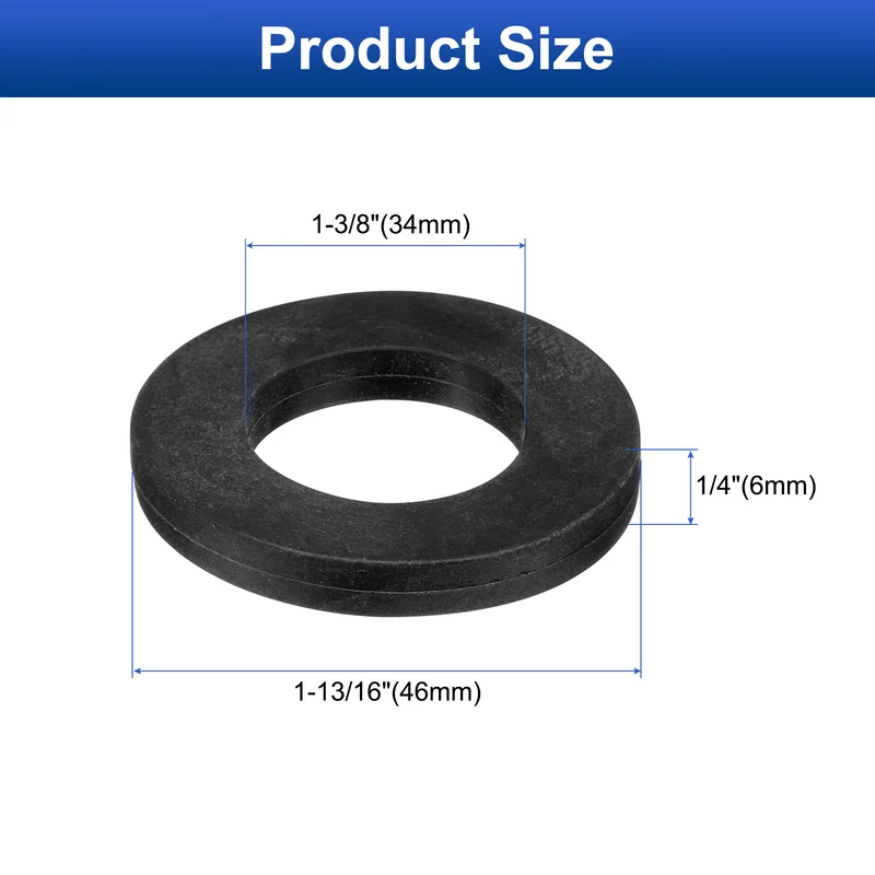 12Pcs Nitrile Rubber Flat Washer DN32 1 13/16" OD x1-3/8" ID x 1/4" Thick Black