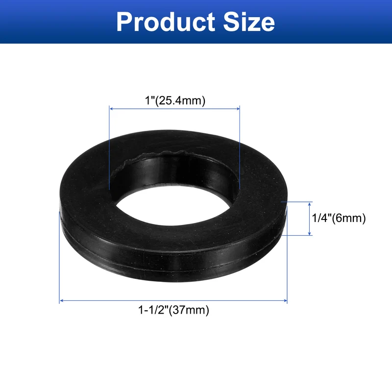 12 Pcs Nitrile Rubber Flat Washer DN25 1 3/8"OD x1"ID x 1/4"Thick, Black