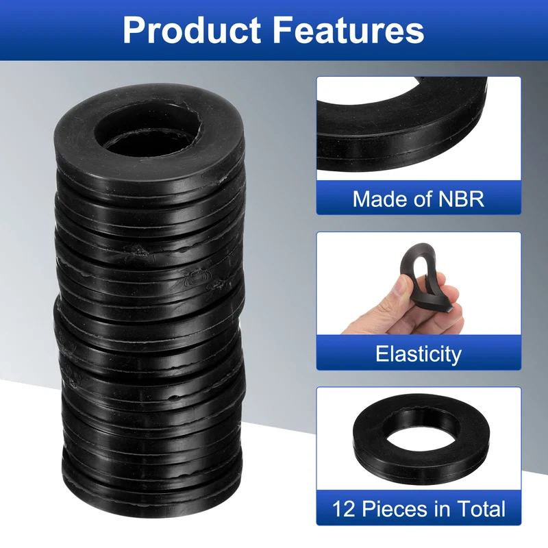 12 Pcs Nitrile Rubber Flat Washer DN25 1 3/8"OD x1"ID x 1/4"Thick, Black