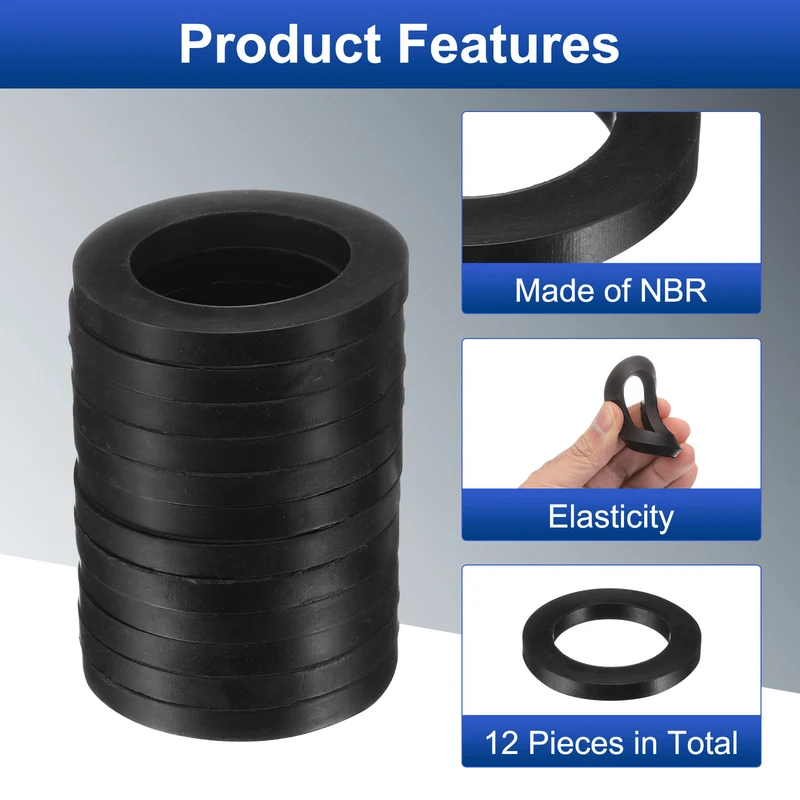 12 Pcs Nitrile Rubber Flat Washer DN40 2 5/32"OD X1 1/2"ID x 1/4"Thick, Black