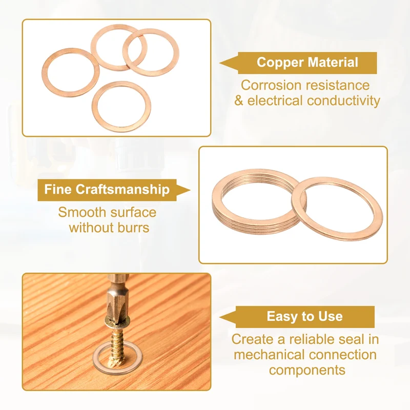 4Pcs M33 Copper Crush Washer Sealing Ring Gasket 33mm ID 40mm OD 1.5mm Thick