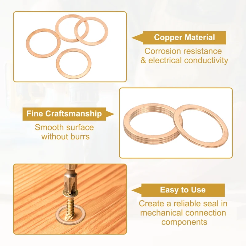 8Pcs M30 Copper Crush Washer Sealing Ring Gasket 30mm ID 38mm OD 1.5mm Thick