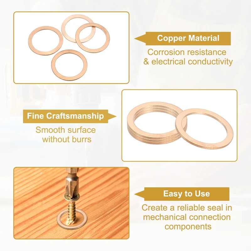 8Pcs M27 Copper Crush Washer Sealing Ring Gasket 27mm ID 35mm OD 1.5mm Thick