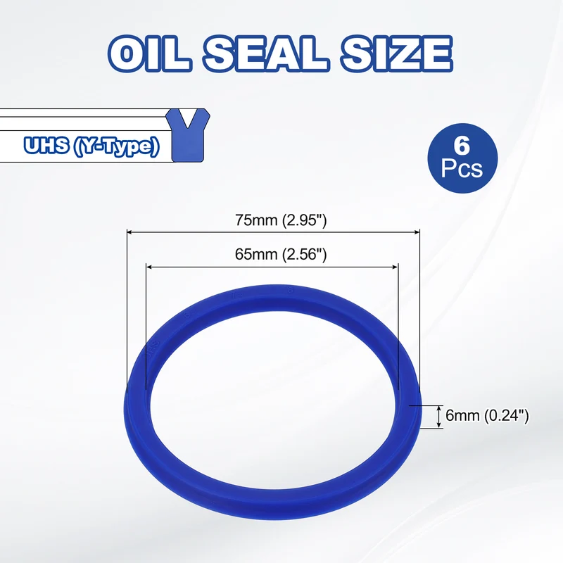 6 Pcs UHS Radial Shaft Seal 65mm ID x 75mm OD x 6mm W Metric TPU Oil Seal Blue