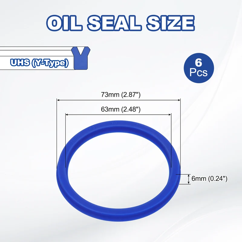 6 Pcs UHS Radial Shaft Seal 63mm ID x 73mm OD x 6mm W Metric TPU Oil Seal Blue