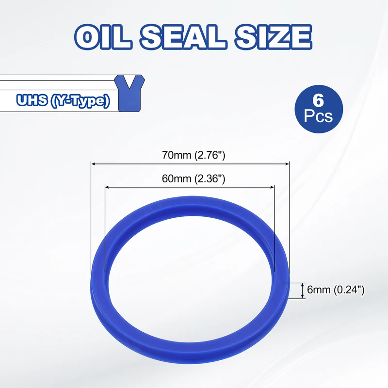 6 Pcs UHS Radial Shaft Seal 60mm ID x 70mm OD x 6mm W Metric TPU Oil Seal Blue