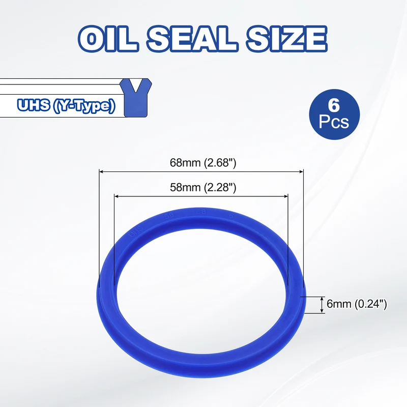 6 Pcs UHS Radial Shaft Seal 58mm ID x 68mm OD x 6mm W Metric TPU Oil Seal Blue