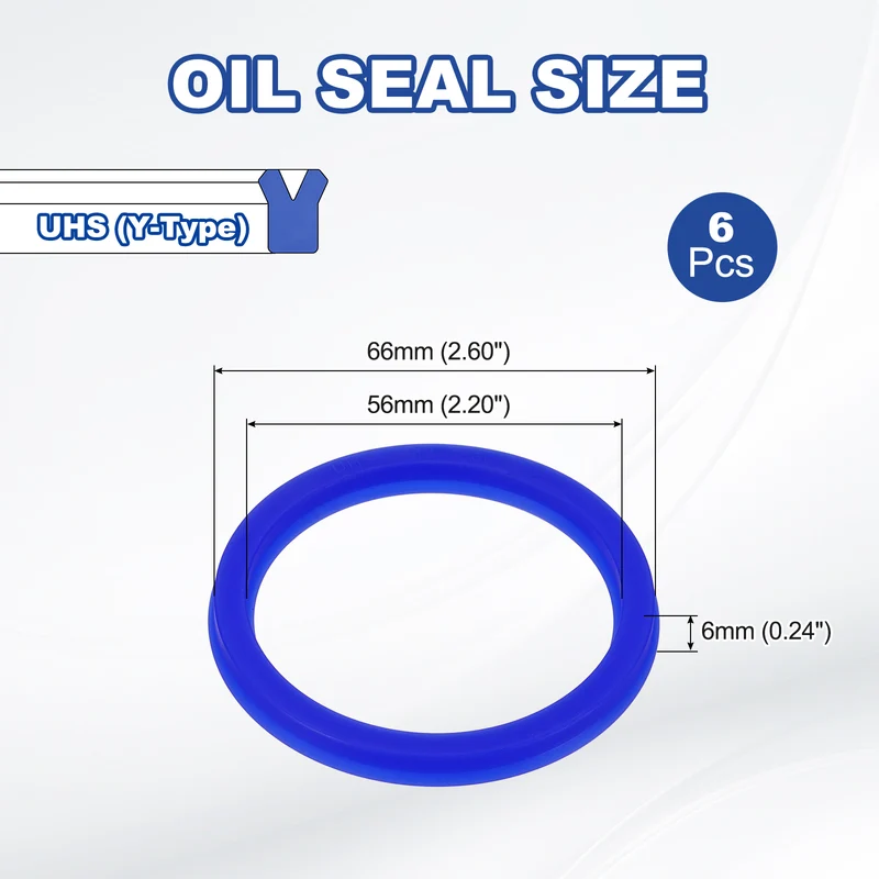 6 Pcs UHS Radial Shaft Seal 56mm ID x 66mm OD x 6mm W Metric TPU Oil Seal Blue