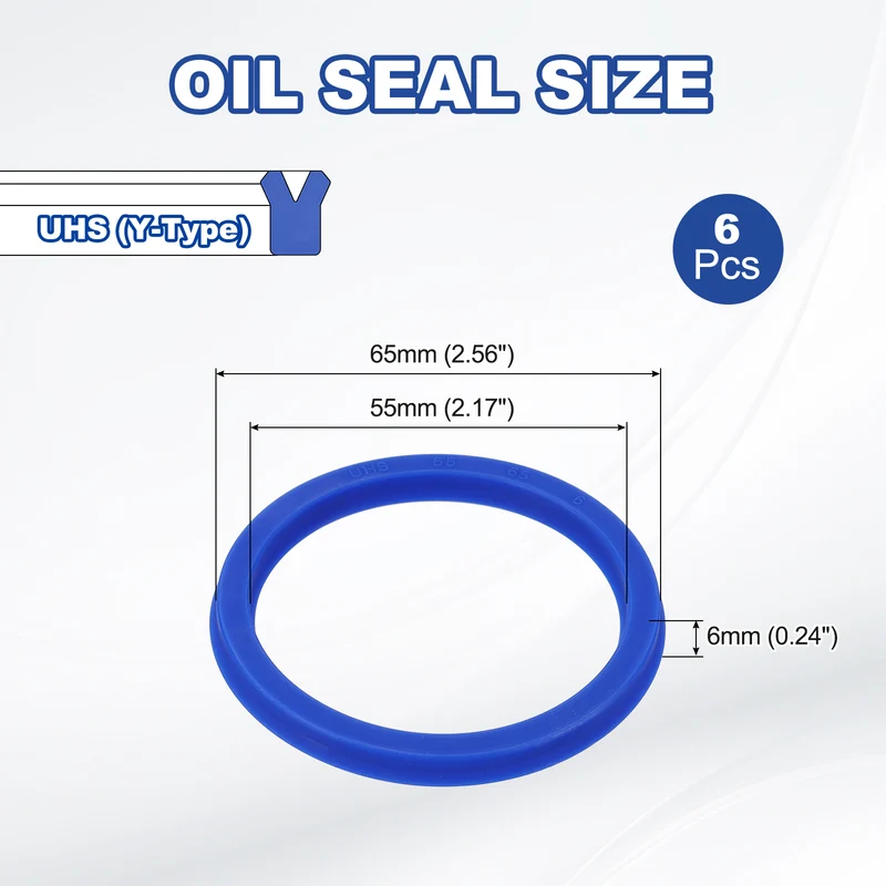 6 Pcs UHS Radial Shaft Seal 55mm ID x 65mm OD x 6mm W Metric TPU Oil Seal Blue
