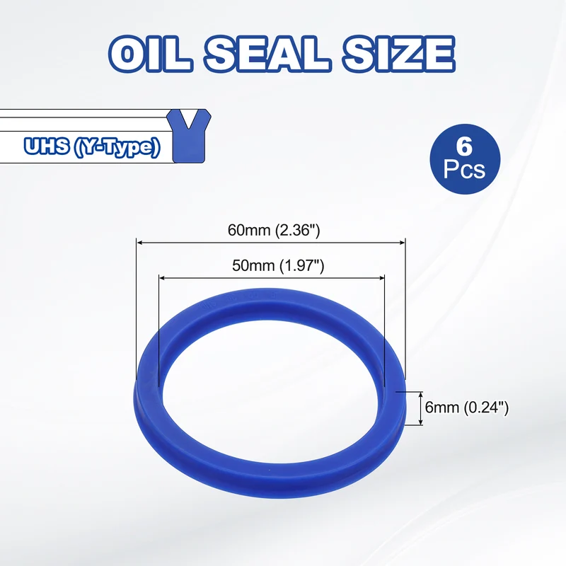 6 Pcs UHS Radial Shaft Seal 50mm ID x 60mm OD x 6mm W Metric TPU Oil Seal Blue