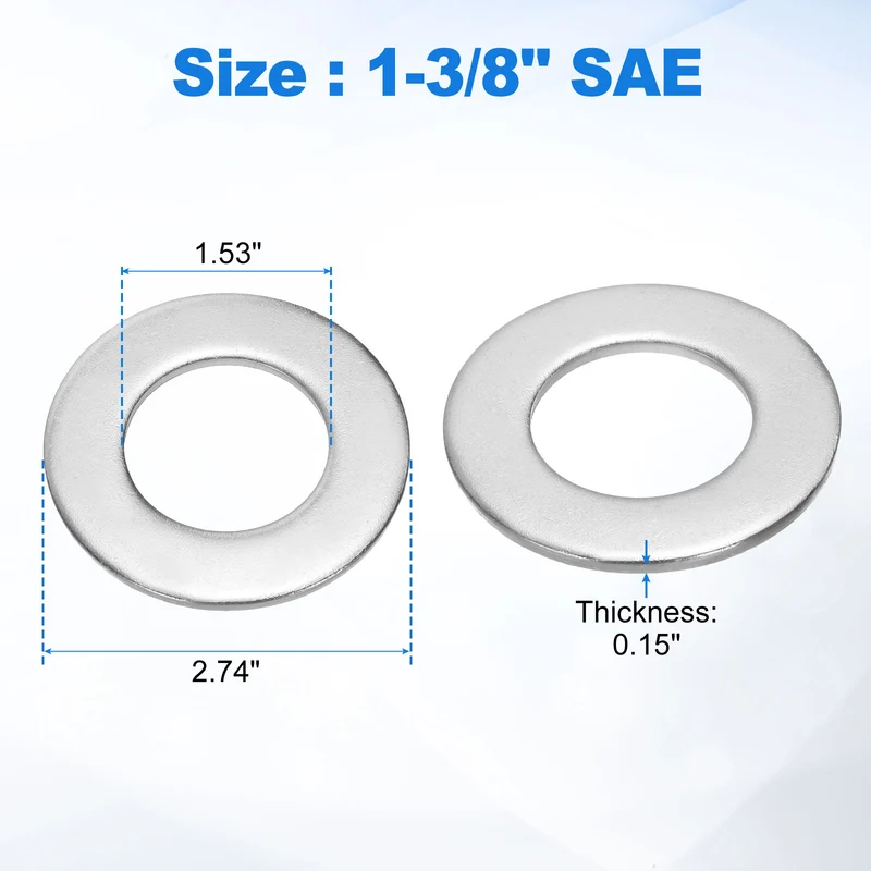 5Pcs 1-3/8" Stainless Steel SAE Flat Washers 1.53" IDx2.74" ODx0.15" Thick