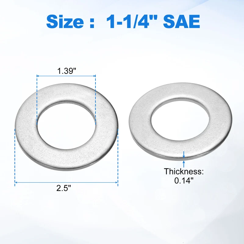 5Pcs 1-1/4" Stainless Steel SAE Flat Washers 1.39" ID x 2.5" OD x 0.14" Thick