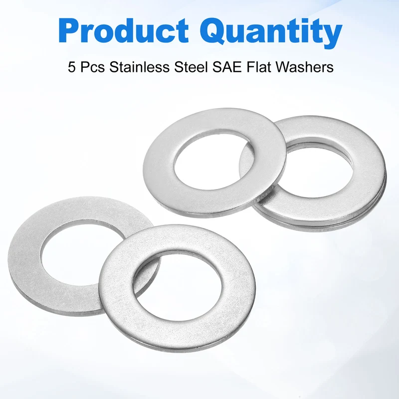 5Pcs 1-1/4" Stainless Steel SAE Flat Washers 1.39" ID x 2.5" OD x 0.14" Thick