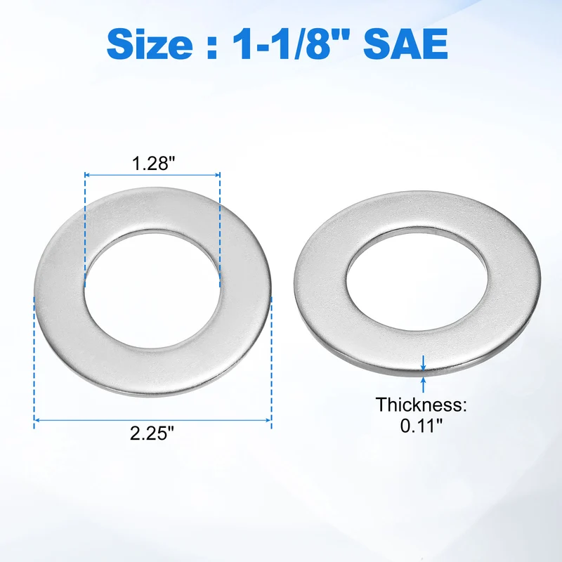 5Pcs 1-1/8" Stainless Steel SAE Flat Washers, 1.28" IDx2.25" ODx0.11" Thick