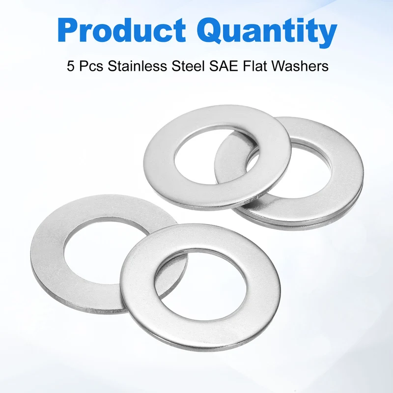 5Pcs 1-1/8" Stainless Steel SAE Flat Washers, 1.28" IDx2.25" ODx0.11" Thick