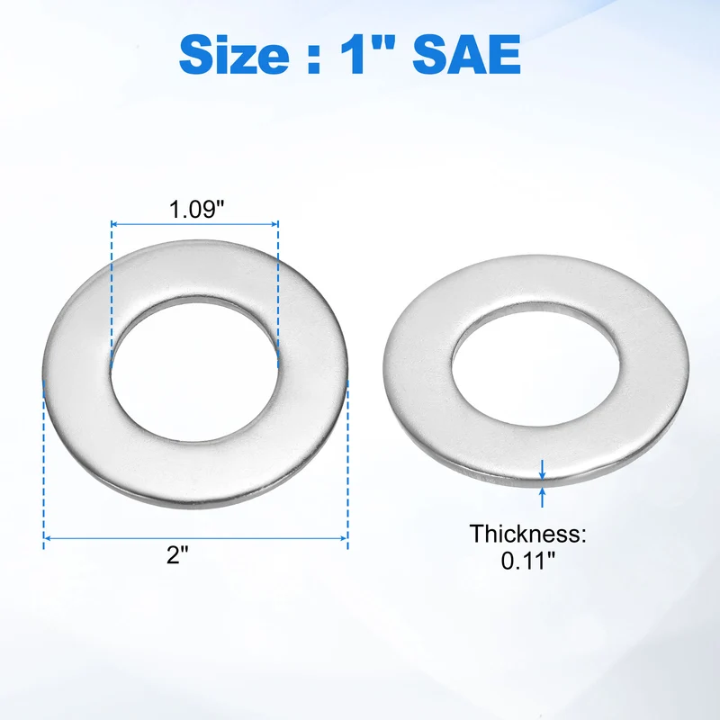 5Pcs 1" Stainless Steel SAE Flat Washers, 1.09" IDx2" ODx0.11" Thick