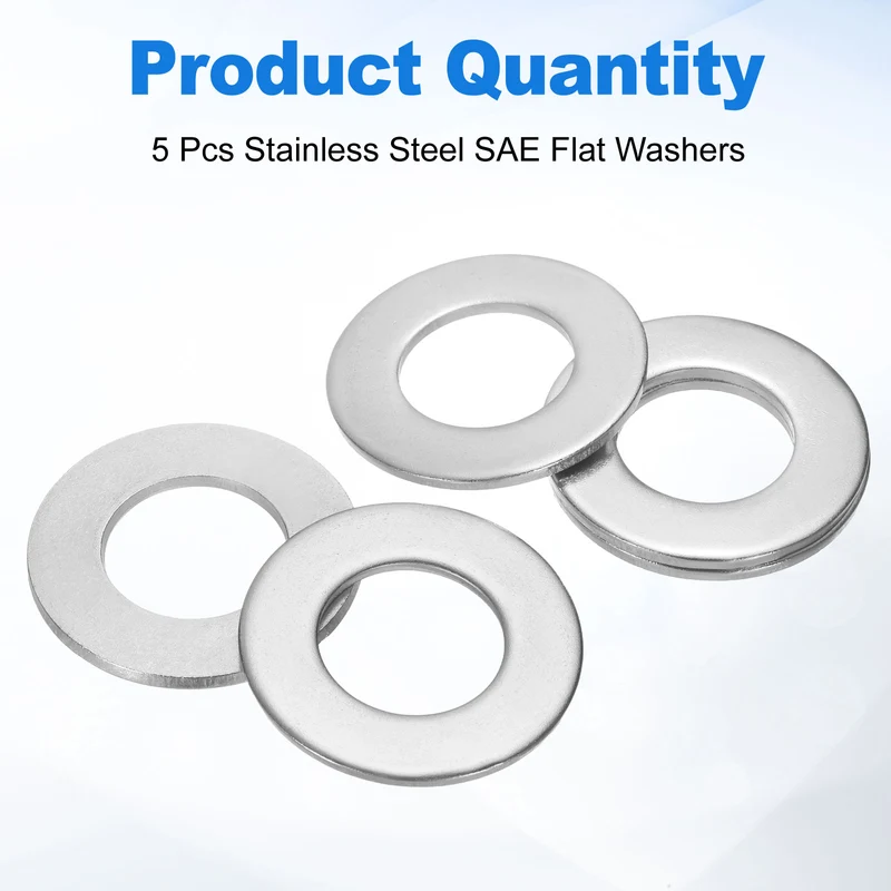 5Pcs 1" Stainless Steel SAE Flat Washers, 1.09" IDx2" ODx0.11" Thick