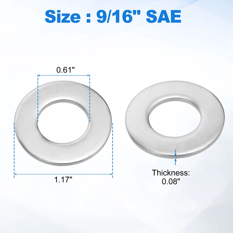 25Pcs 9/16" Stainless Steel SAE Flat Washers, 0.61" IDx1.17" ODx0.08" Thick