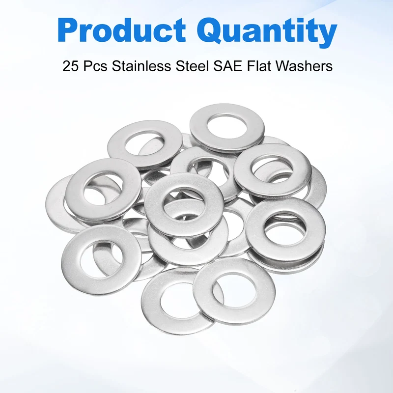 25Pcs 9/16" Stainless Steel SAE Flat Washers, 0.61" IDx1.17" ODx0.08" Thick