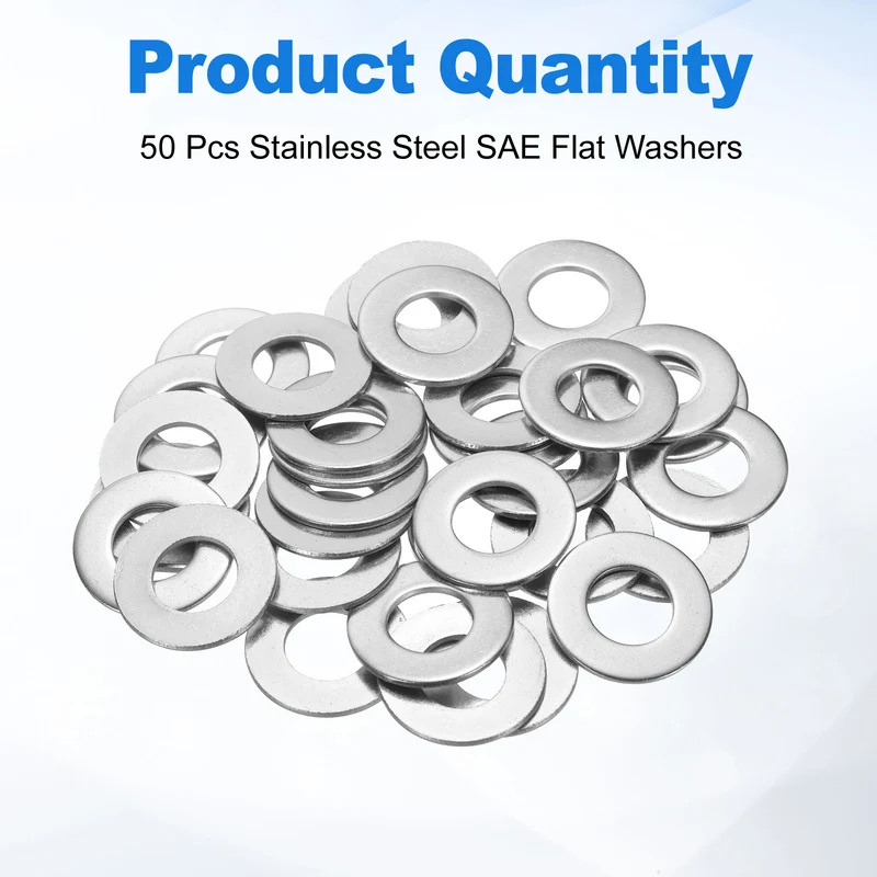 50Pcs 7/16" Stainless Steel SAE Flat Washers 0.48" ID x 0.93" OD x 0.06" Thick)