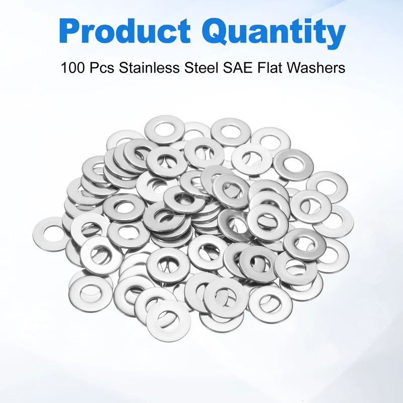 100Pcs 3/16" Stainless Steel SAE Flat Washers, 0.26" IDx0.56" ODx0.04" Thick