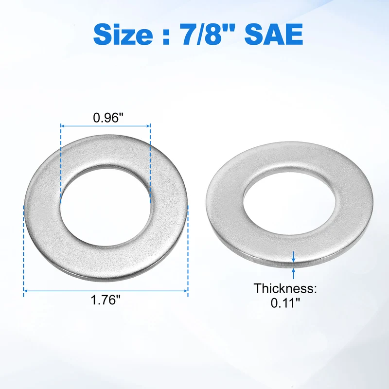 10Pcs 7/8" Stainless Steel SAE Flat Washers, 0.96" IDx1.76" ODx0.11" Thick