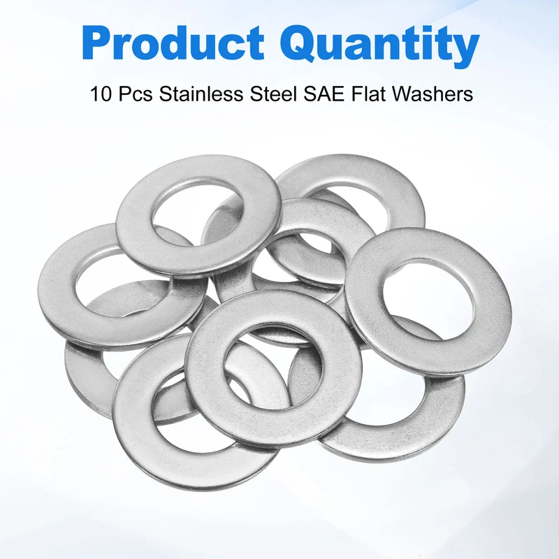 10Pcs 7/8" Stainless Steel SAE Flat Washers, 0.96" IDx1.76" ODx0.11" Thick