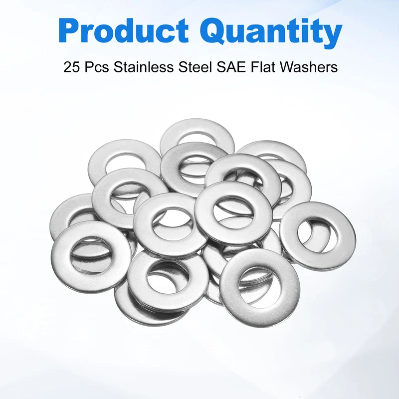 25Pcs 1/2" Stainless Steel SAE Flat Washers 0.54" ID x 1.06" OD x 0.08" Thick