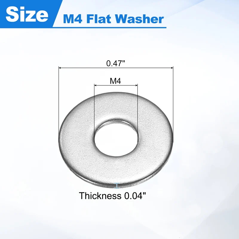 200Pcs Fender Washers, M4 304 Stainless Steel Flat Washer 12mm OD 1mm Thick