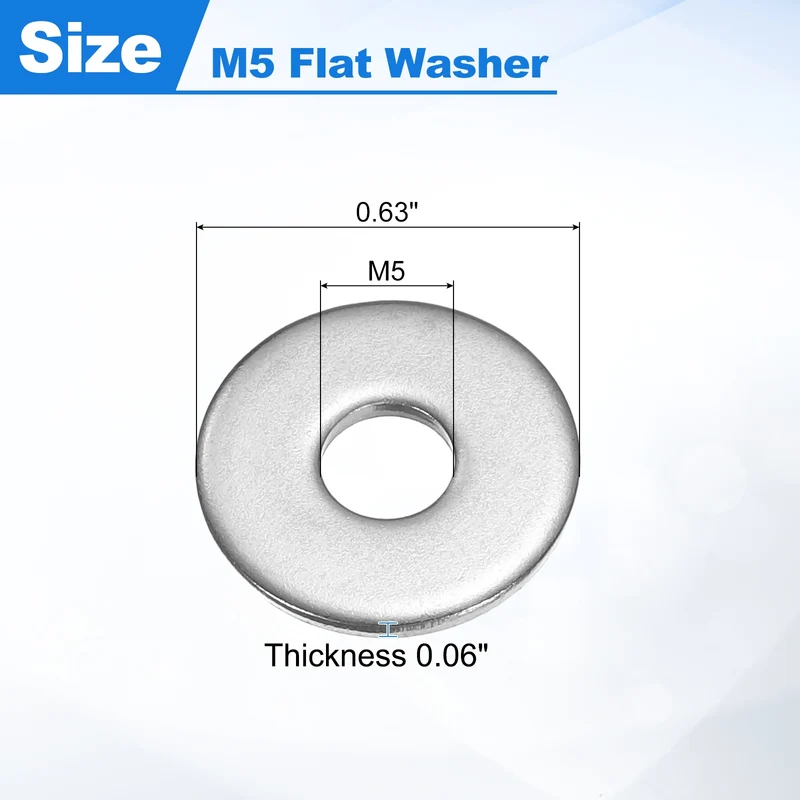 50Pcs Fender Washers, M5 304 Stainless Steel Flat Washer 16mm OD 1.5mm Thick