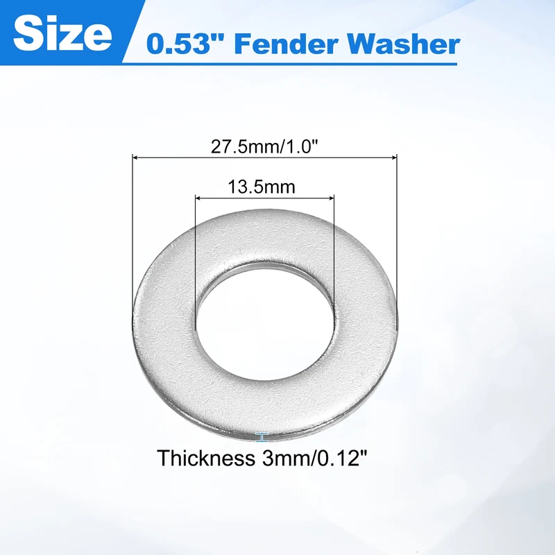 50 Pcs SAE 1/2" Flat Washer, 304 Stainless Steel Flat Washer Gasket, Silver