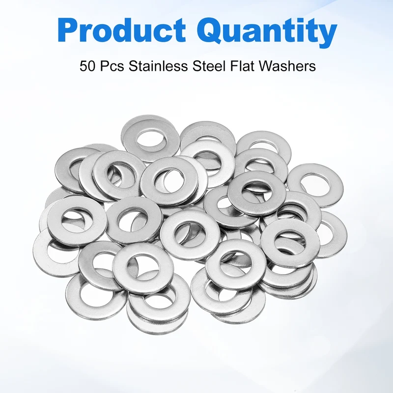 50 Pcs SAE 1/2" Flat Washer, 304 Stainless Steel Flat Washer Gasket, Silver
