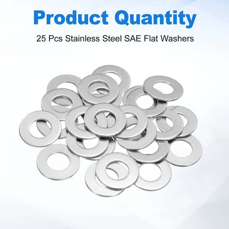 25 Pcs SAE 5/8" Flat Washer, 304 Stainless Steel Flat Washer Gasket, Silver