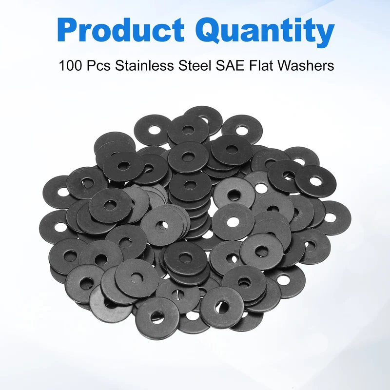 100 Pcs Fender Washer, M3 Carbon Steel Flat Washer Fastener Gasket, Black