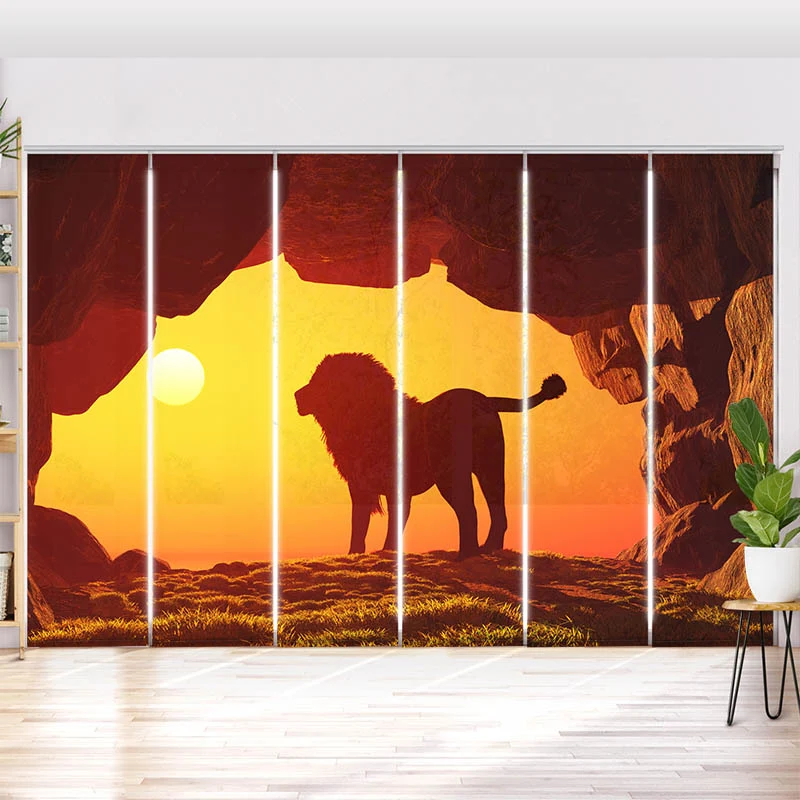 Schiebegardine Motiv "Loewe Sonnenuntergang"