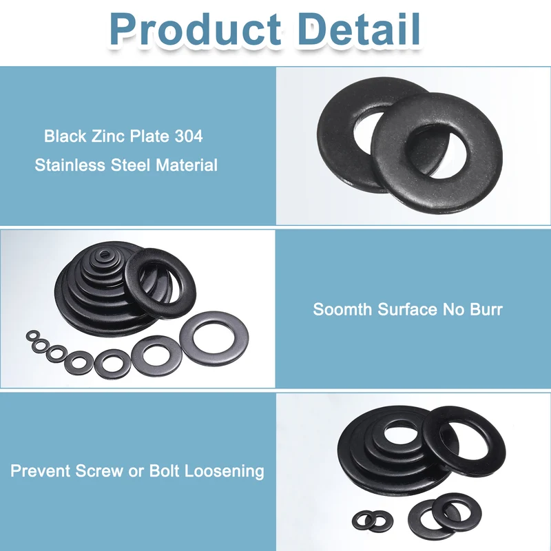 100 Pcs #6 Stainless Steel Flat Washers, 4mm ID x 9.4mm OD x 1mm Thick