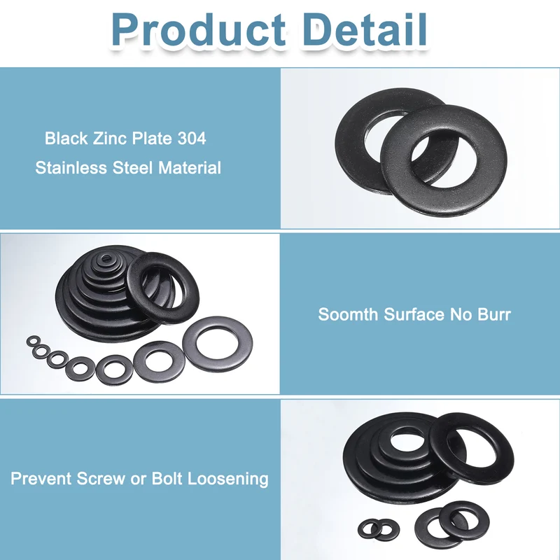 20 Pcs 1/2" Stainless Steel Flat Washers, 13mm ID x 27mm OD x 2mm Thick