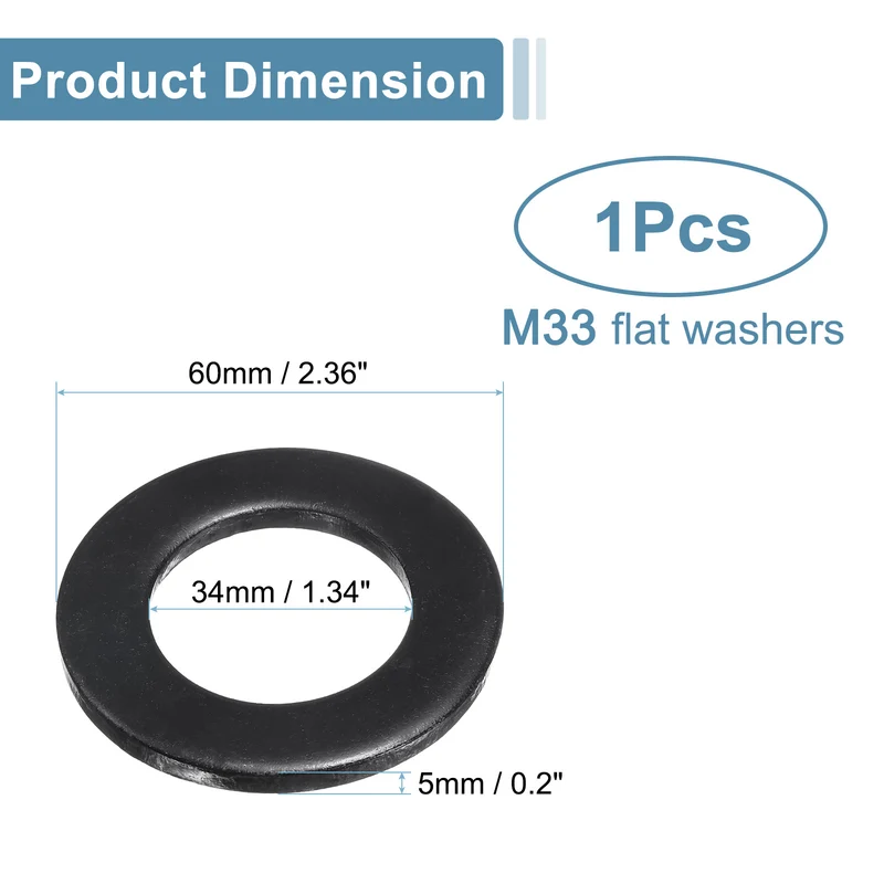 M33 Stainless Steel Flat Washers, 34mm ID x 60mm OD x 5mm Thick