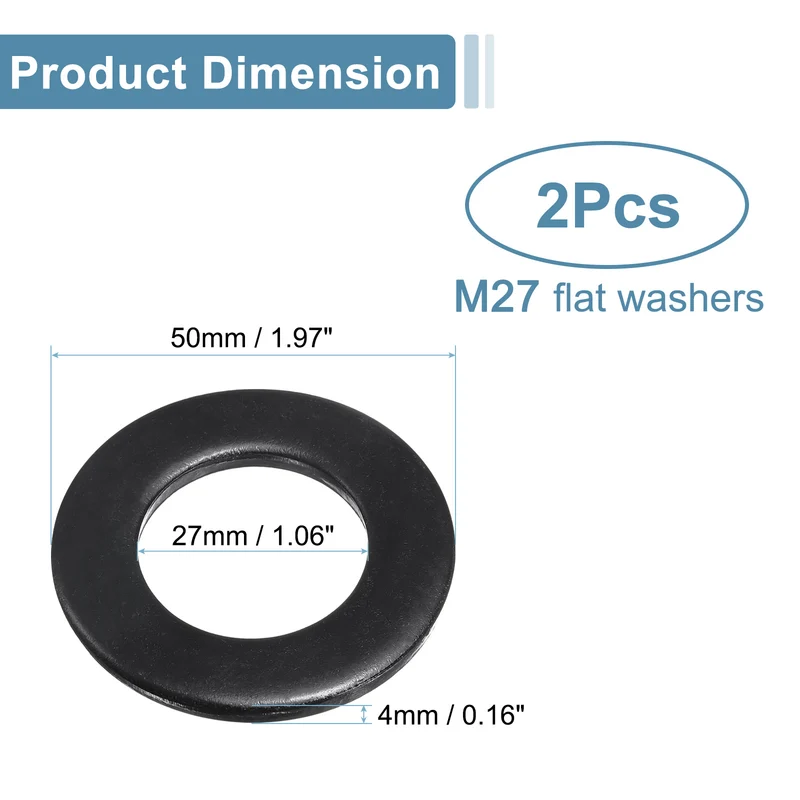 2 Pcs M27 Stainless Steel Flat Washers, 27mm ID x 50mm OD x 4mm Thick