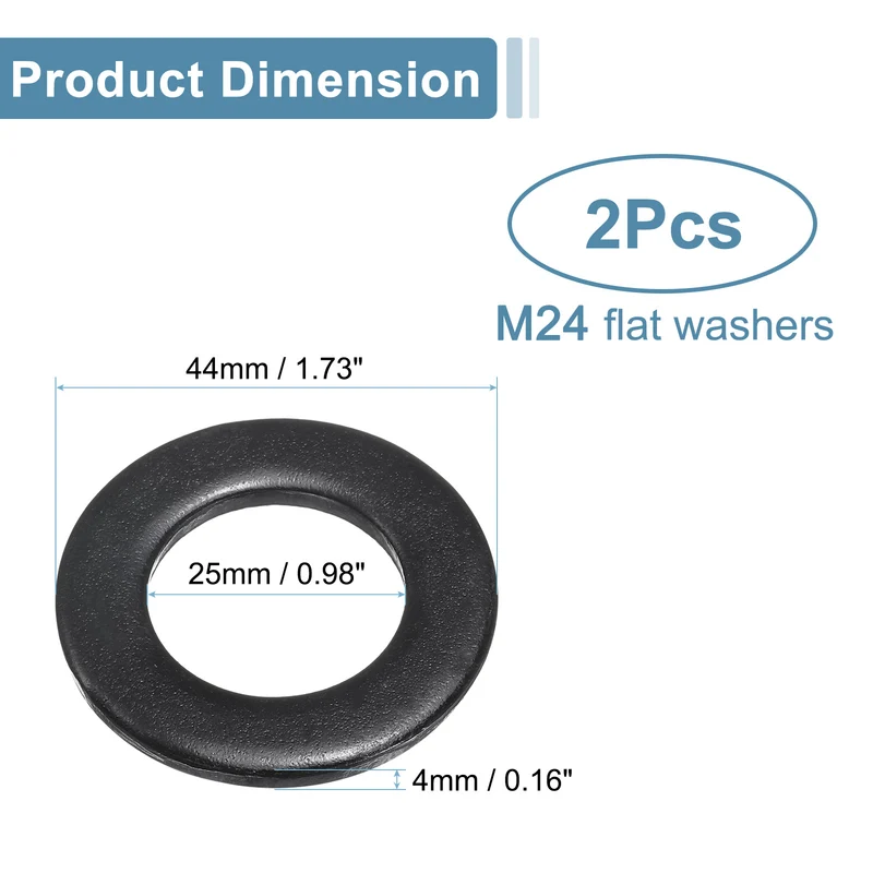 2 Pcs M24 Stainless Steel Flat Washers, 25mm ID x 44mm OD x 4mm Thick