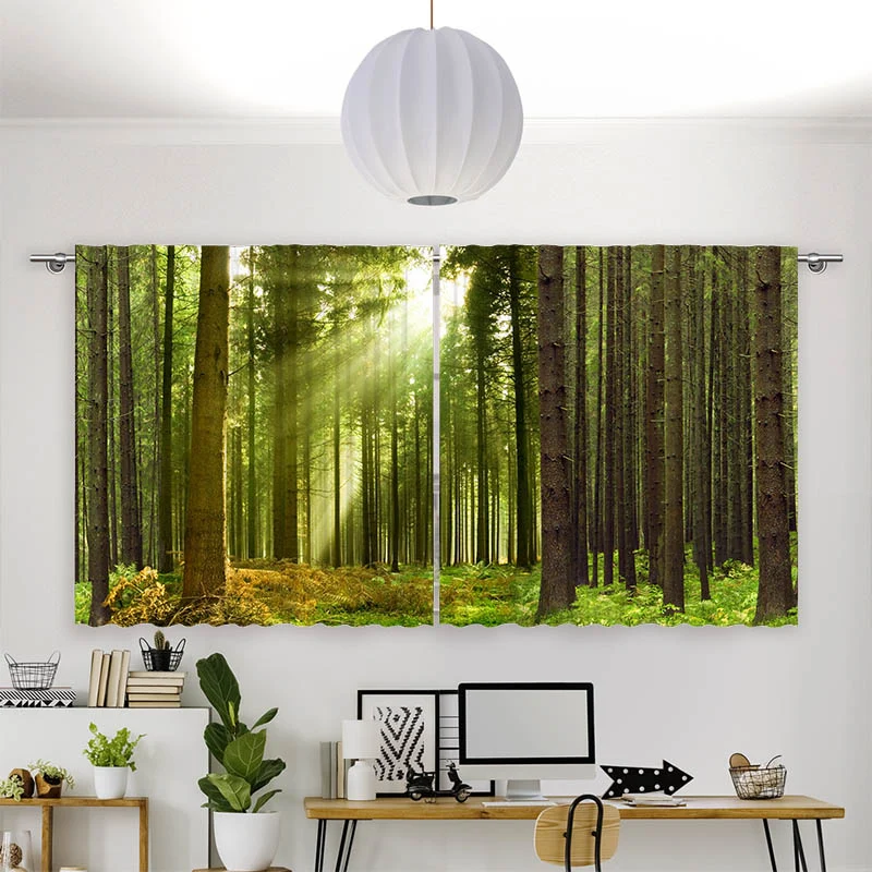 Vorhang Motiv "Sonnenstrahlen im Wald Panorama"