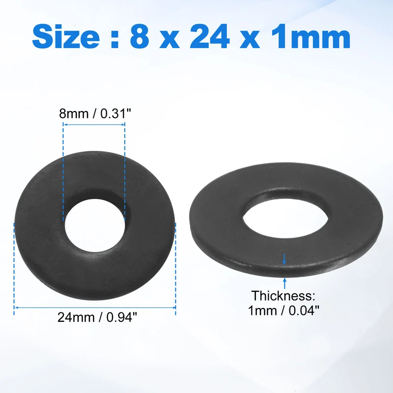 25Pcs M8 304 Stainless Steel Flat Washers, ID 8mm, OD 24mm, Thick 1mm