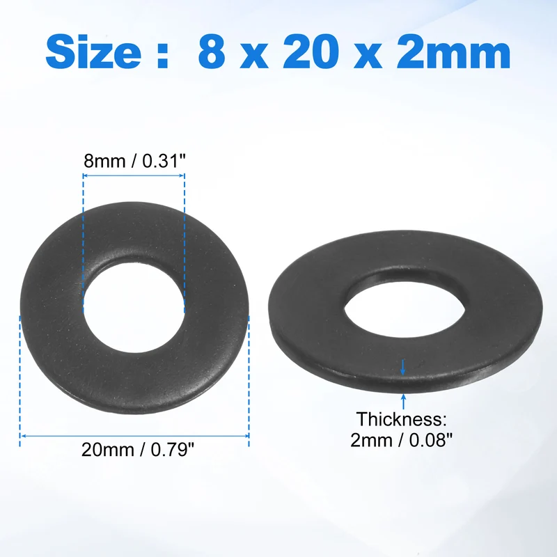 25Pcs M8 304 Stainless Steel Flat Washers ID 8mm OD 20mm Thick 2mm